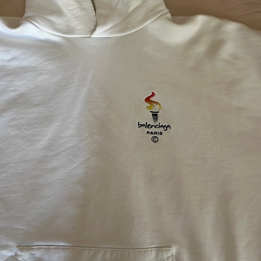 Mens Balenciaga White Hoodie Paris Olympics Embroidery